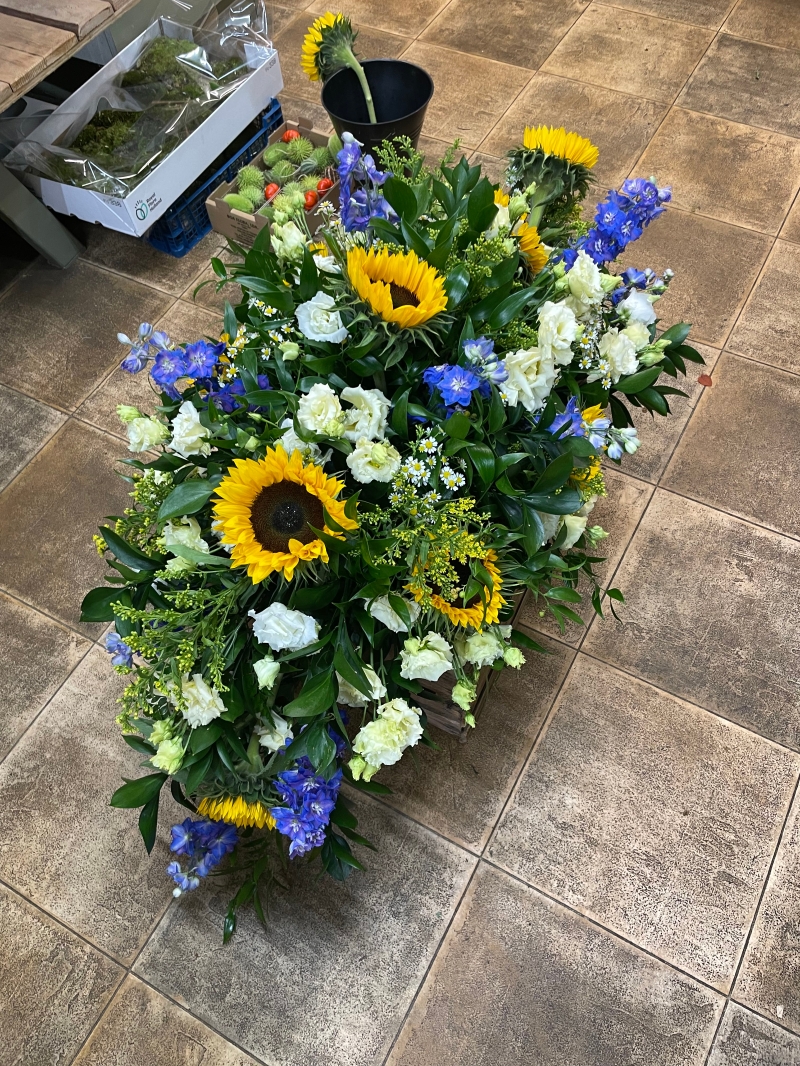 Sunflower & Blue Delphinium Double Ended Spray